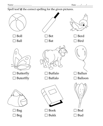 Spelling Test Letter Start With B Sheet