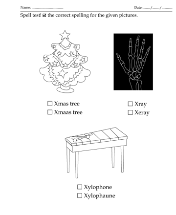 Spelling Test Letter Start With X Sheet
