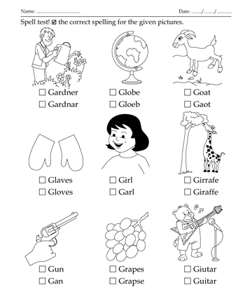 Spelling Test Letter Start With G Sheet