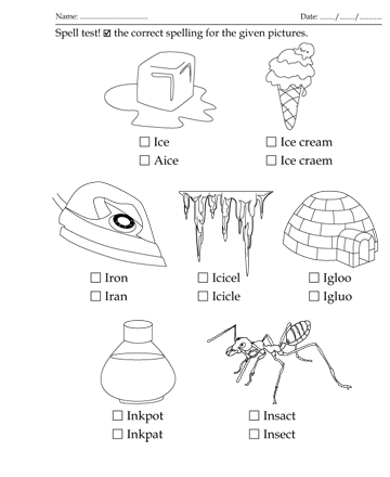 Spelling Test Letter Start With I Sheet